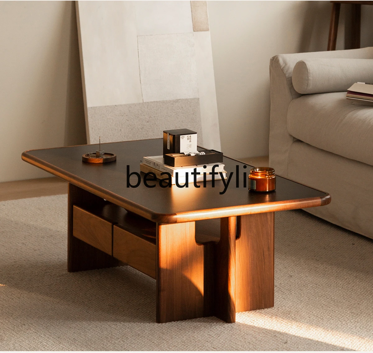 Black Walnut Wood for Living Room, Small Household Solid Wood Rock Board Coffee Table, Simple Storage Small Tea Table 
Black Walnut Wood for Living Room, Small Household Solid Wood Rock Board Coffee Table, Simple Storage Small Tea Table