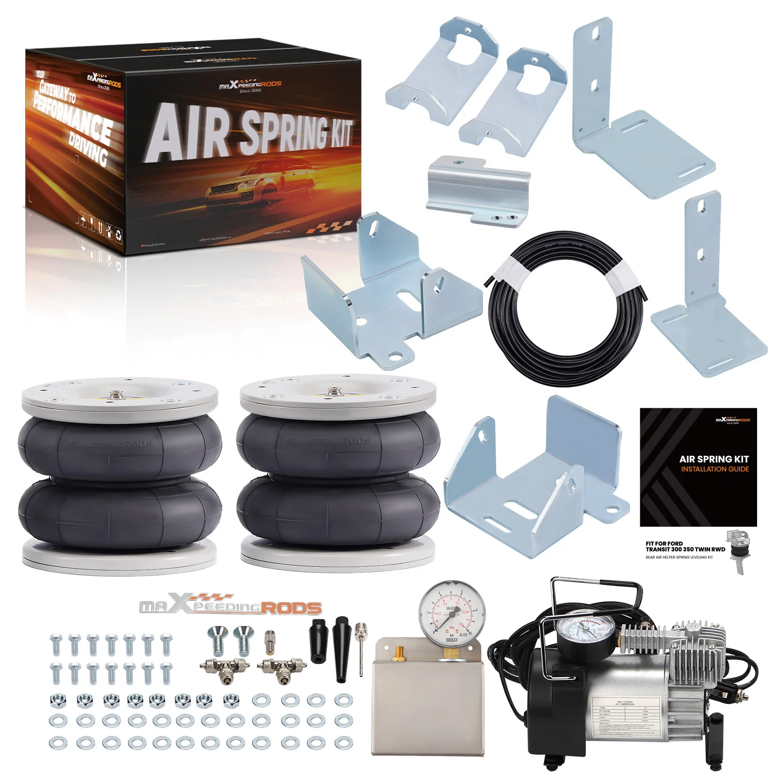 Rear air suspension kit + 12V compressor for Ford Transit 01-24 Air Suspension Kit with Compressor
Rear air suspension kit + 12V compressor for Ford Transit 01-24 Air Suspension Kit with Compressor