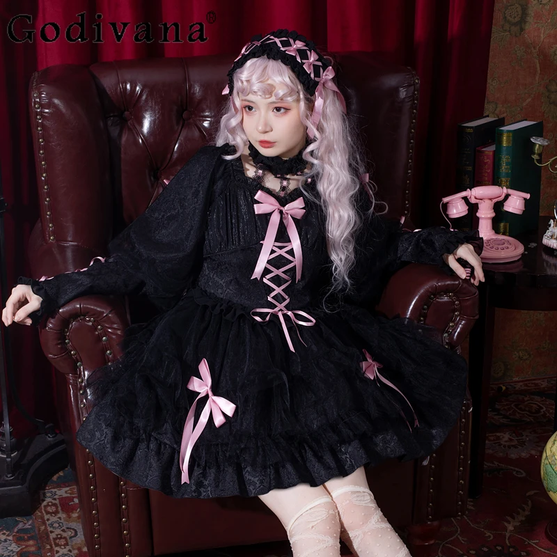 Lolita Sweet Cool Dark Gothic Elegant Bow Op Long Sleeve Princess Dress Spring Autumn New Girls High Waist Ruffles Cake Dresses
Lolita Sweet Cool Dark Gothic Elegant Bow Op Long Sleeve Princess Dress Spring Autumn New Girls High Waist Ruffles Cake Dresses