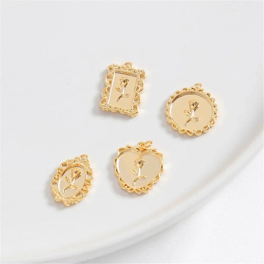 14K Gold Color Rose Hang Tag Round Square Heart Pendant DIY Bracelet Necklace Jewelry Material Accessories L461
14K Gold Color Rose Hang Tag Round Square Heart Pendant DIY Bracelet Necklace Jewelry Material Accessories L461