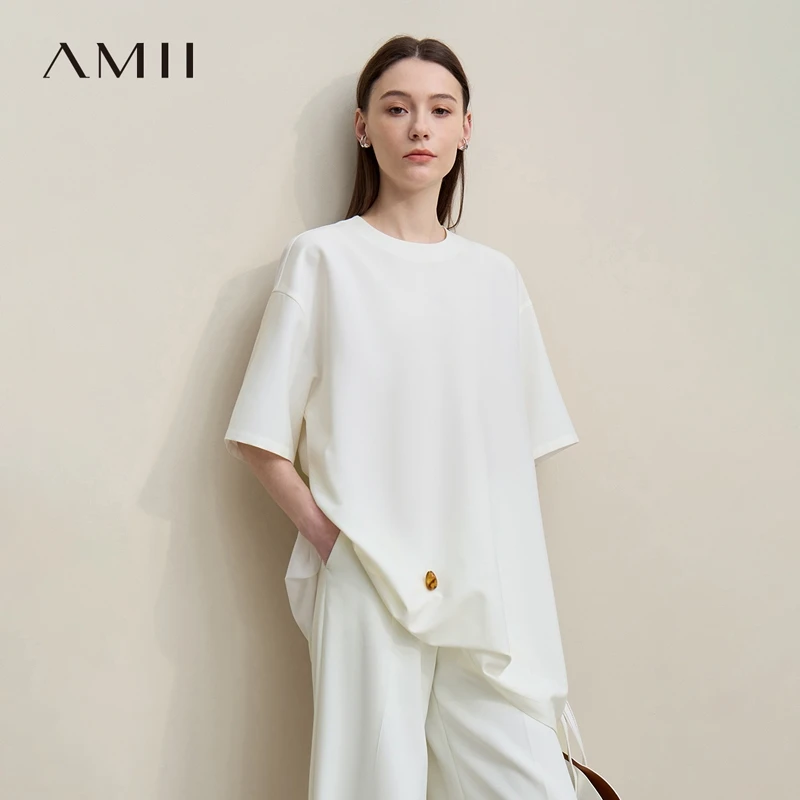 Amii Women's T-Shirt 2026 Summer O-Neck Drop Shoulder Tee Pearl Button Loose Peplum Short Sleeve Basic Woman Clothes 12642026
Amii Women's T-Shirt 2026 Summer O-Neck Drop Shoulder Tee Pearl Button Loose Peplum Short Sleeve Basic Woman Clothes 12642026