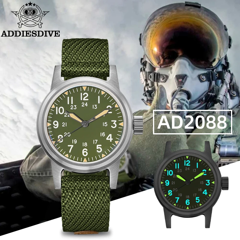ADDIESDIVE New Men's Watch 36mm Vintage Military Sports Waterproof 20Bar Mechanical Watches C3 Luminous Steel Pilot Watch AD2088
ADDIESDIVE New Men's Watch 36mm Vintage Military Sports Waterproof 20Bar Mechanical Watches C3 Luminous Steel Pilot Watch AD2088