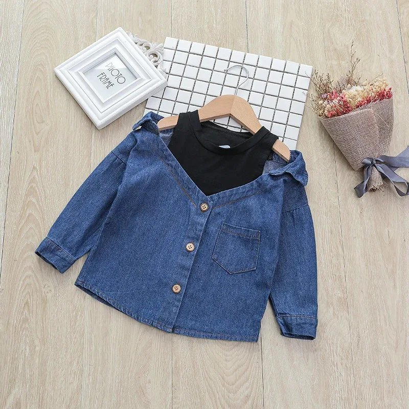 Long Sleeve Off Shoulder Shirts Children Spring Summer Denim Tops Base Shirt Korean Girls Turn-down Collar Shirt
Long Sleeve Off Shoulder Shirts Children Spring Summer Denim Tops Base Shirt Korean Girls Turn-down Collar Shirt