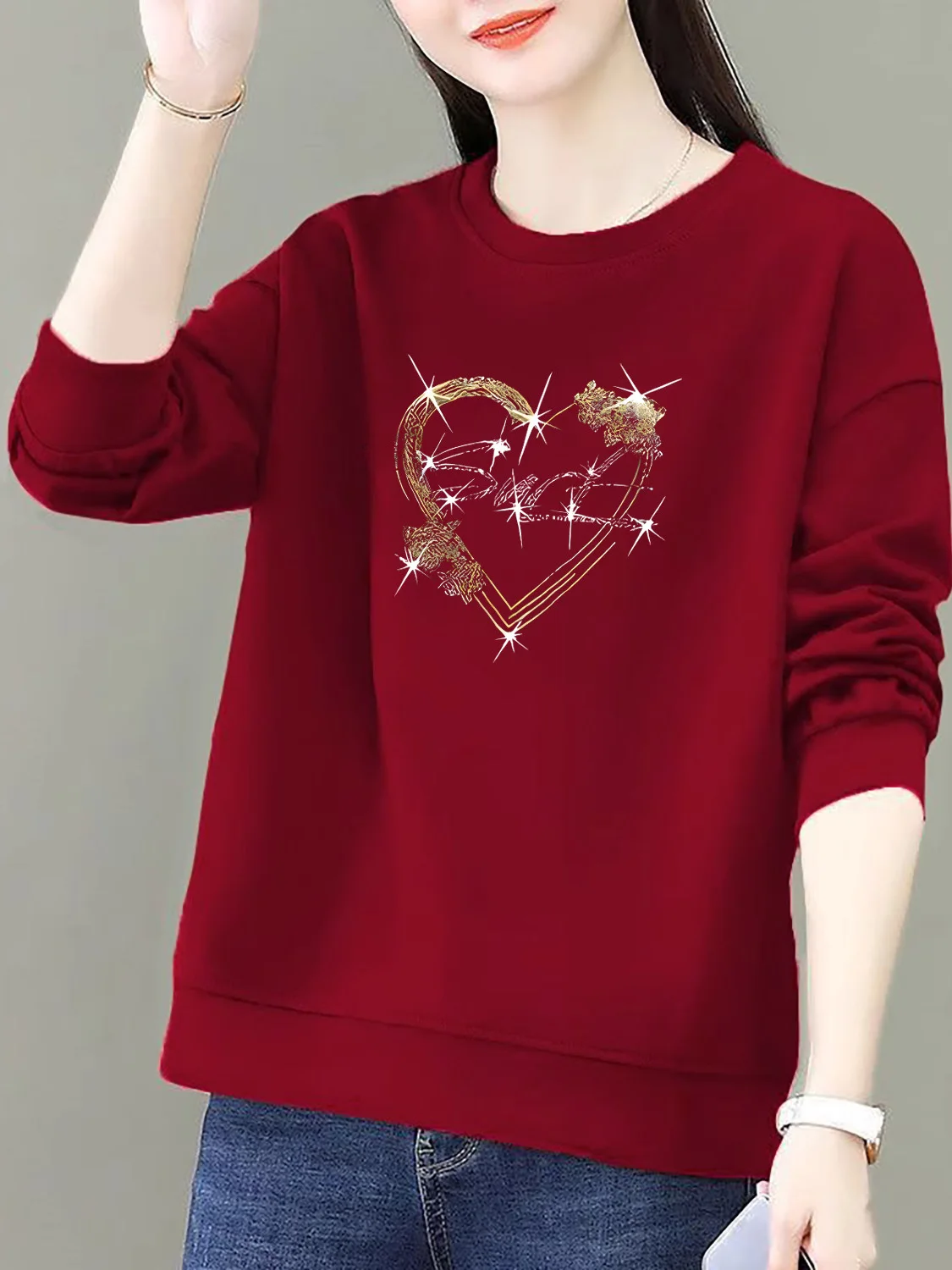 High Quality Long Sleeve round Neck Sweatshirt Women's Loose plus Size New Year Red Top Spring Autumn Winter New Style
High Quality Long Sleeve round Neck Sweatshirt Women's Loose plus Size New Year Red Top Spring Autumn Winter New Style