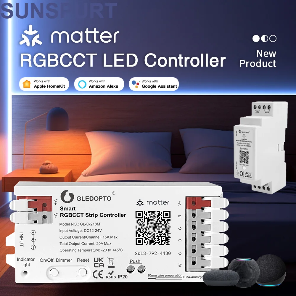 GLEDOPTO Tuya WIFI LED Controller Smart RGBCCT Strip Controller PWM Dimming APP Voice Control Matter Protocol with HomeKit Alexa
GLEDOPTO Tuya WIFI LED Controller Smart RGBCCT Strip Controller PWM Dimming APP Voice Control Matter Protocol with HomeKit Alexa