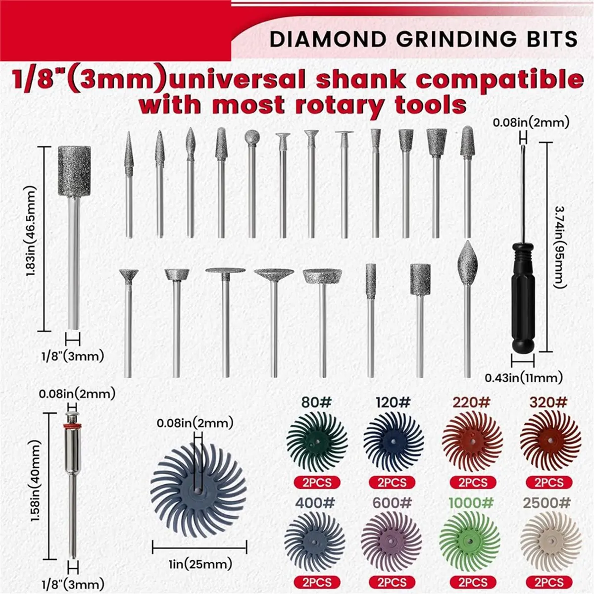 A58Z 40Pcs Grinding Bit,1"Radial Bristle Disc Kit with 1/8" Shank Burr Bits for Bits for Stone Ceramics Metal Sanding
A58Z 40Pcs Grinding Bit,1"Radial Bristle Disc Kit with 1/8" Shank Burr Bits for Bits for Stone Ceramics Metal Sanding