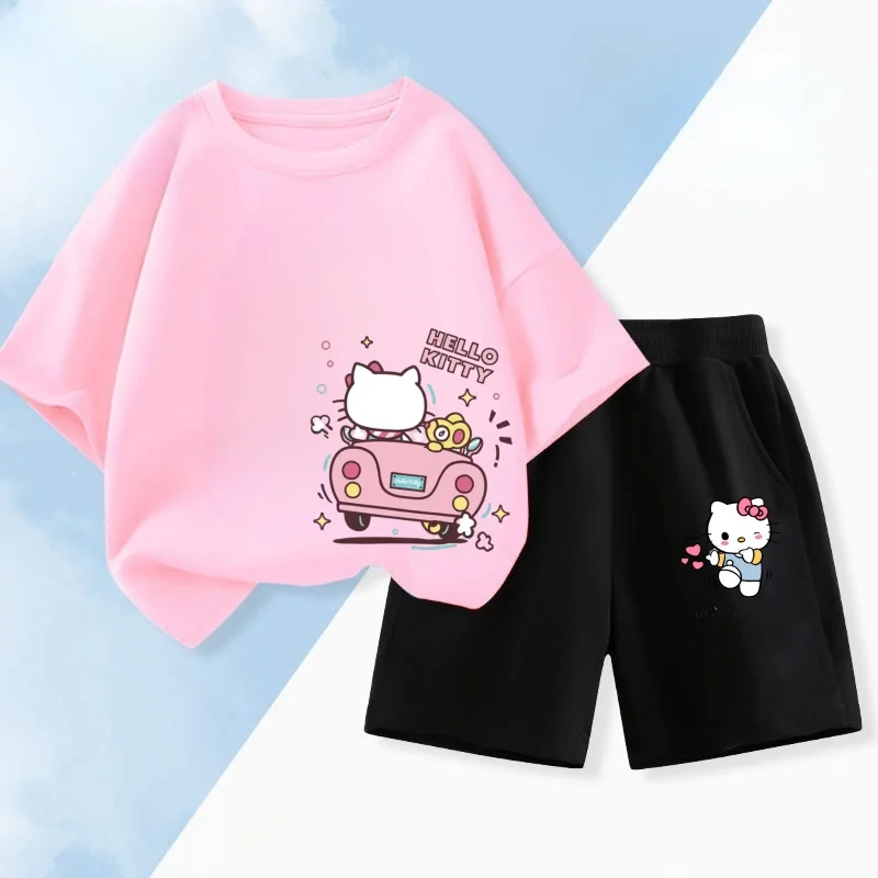 Летний комплект одежды для маленьких девочек, детская футболка Sanrio Hello Kitty с мультяшным принтом и короткий костюм из 2 предметов, детский спортивный костюм с короткими рукавами
Летний комплект одежды для маленьких девочек, детская футболка Sanrio Hello Kitty с мультяшным принтом и короткий костюм из 2 предметов, детский спортивный костюм с короткими рукавами