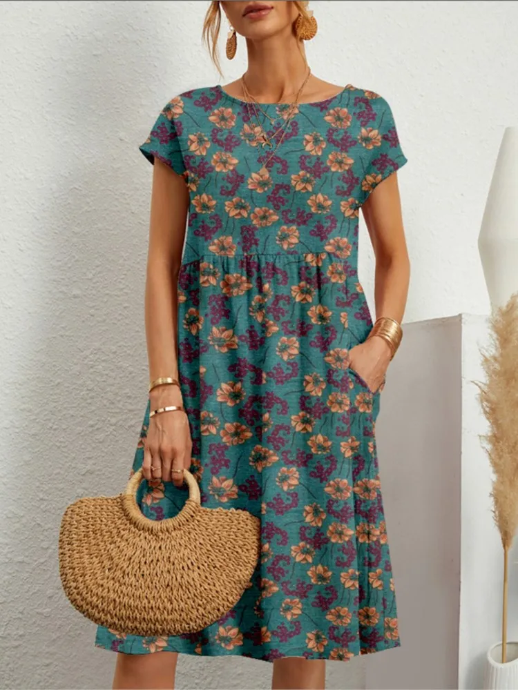 Vintage Women Dress Short Sleeved Elegant Print Vacation A-Line Loose Dresses Summer Chic Robe For Women Office Vestido 2024
Vintage Women Dress Short Sleeved Elegant Print Vacation A-Line Loose Dresses Summer Chic Robe For Women Office Vestido 2024