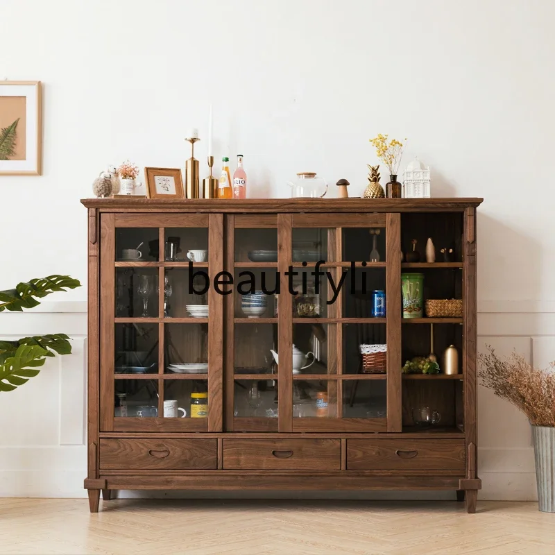 Black walnut side cabinet sliding door locker restaurant storage display cabinet all solid wood
Black walnut side cabinet sliding door locker restaurant storage display cabinet all solid wood