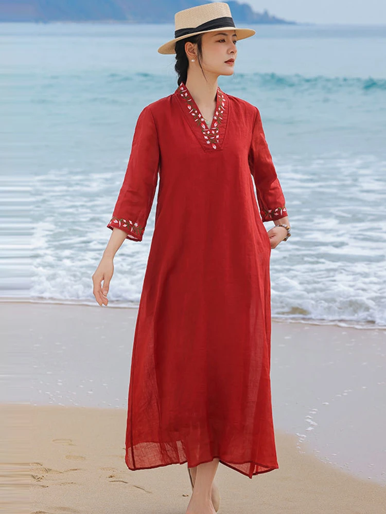 100% Ramie Floral Embroidery Long Dress Women New 2026 Summer Vintage Style V-neck Solid Color Female Casual Dresses M2464
100% Ramie Floral Embroidery Long Dress Women New 2026 Summer Vintage Style V-neck Solid Color Female Casual Dresses M2464