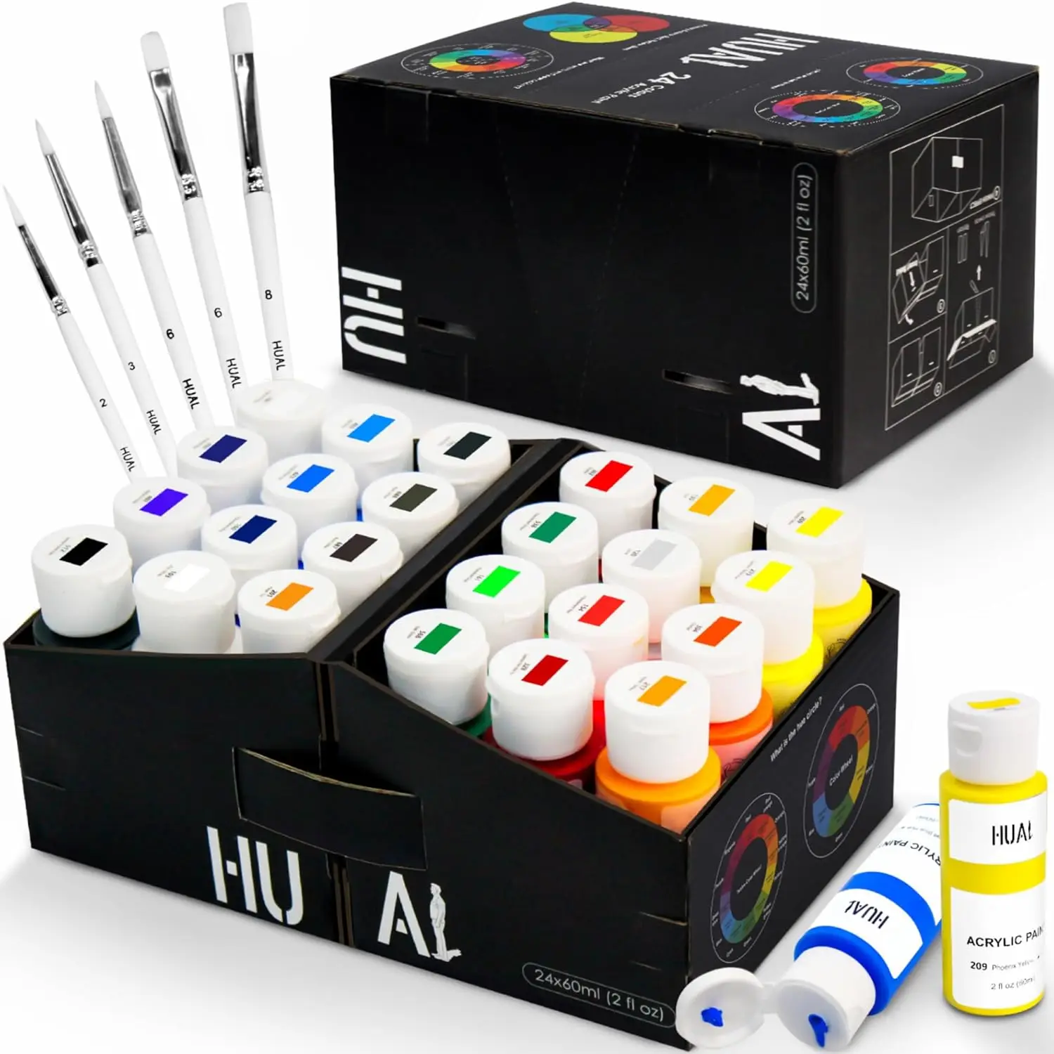 24-Color Acrylic Paint Set with 5 Brushes, 60ml for Artists Kids Beginners, Non-Toxic Painting on Multiple Surfaces
24-Color Acrylic Paint Set with 5 Brushes, 60ml for Artists Kids Beginners, Non-Toxic Painting on Multiple Surfaces