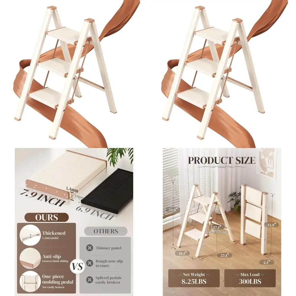 Folding Step Ladder with Wider Treads, Anti-Slip Surface, Aluminum Construction, Holds 300lbs, Cream Chocolate Design for Home D
Folding Step Ladder with Wider Treads, Anti-Slip Surface, Aluminum Construction, Holds 300lbs, Cream Chocolate Design for Home D