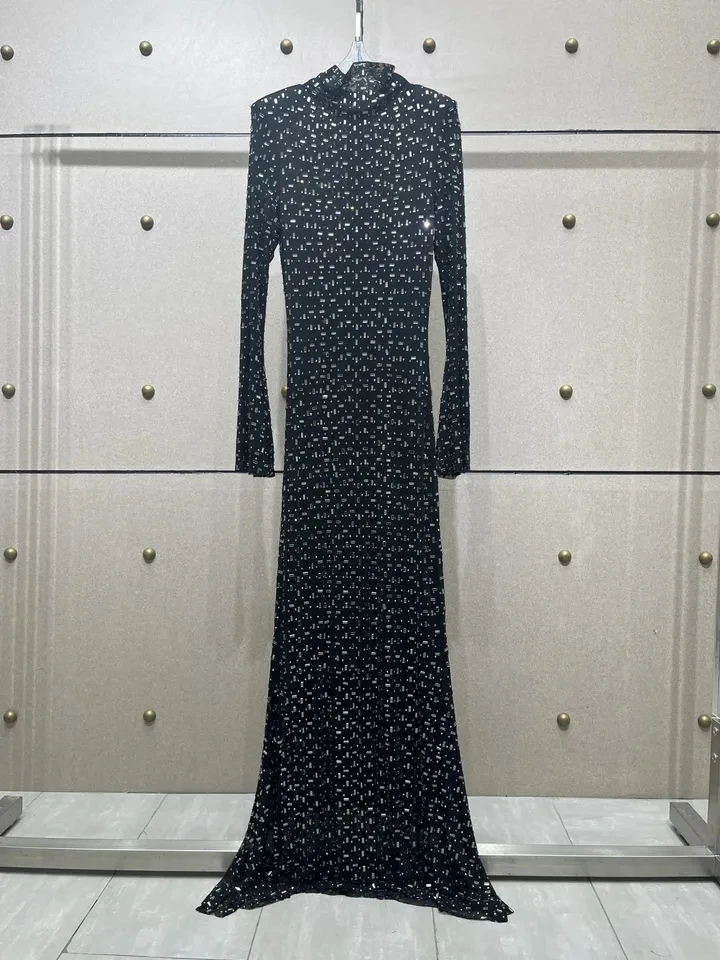 2024SS Summer Luxury New Women Diamonds Black Long Sleeve Slim Fashion Dress for Ladies
2024SS Summer Luxury New Women Diamonds Black Long Sleeve Slim Fashion Dress for Ladies