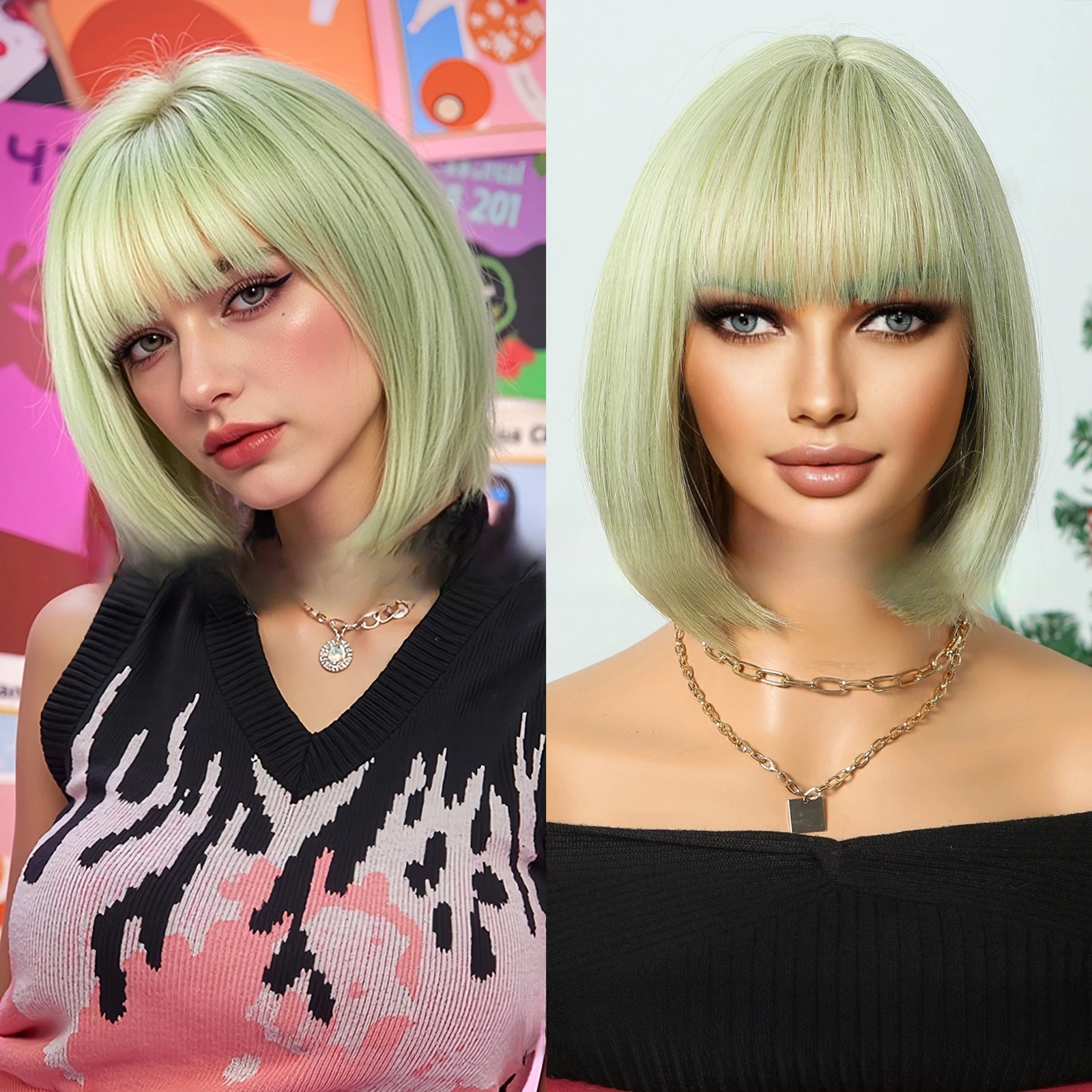 New Christmas wig Mint green Qi bangs short straight hair Bobo head bobo chemical fiber full head cover hair
New Christmas wig Mint green Qi bangs short straight hair Bobo head bobo chemical fiber full head cover hair