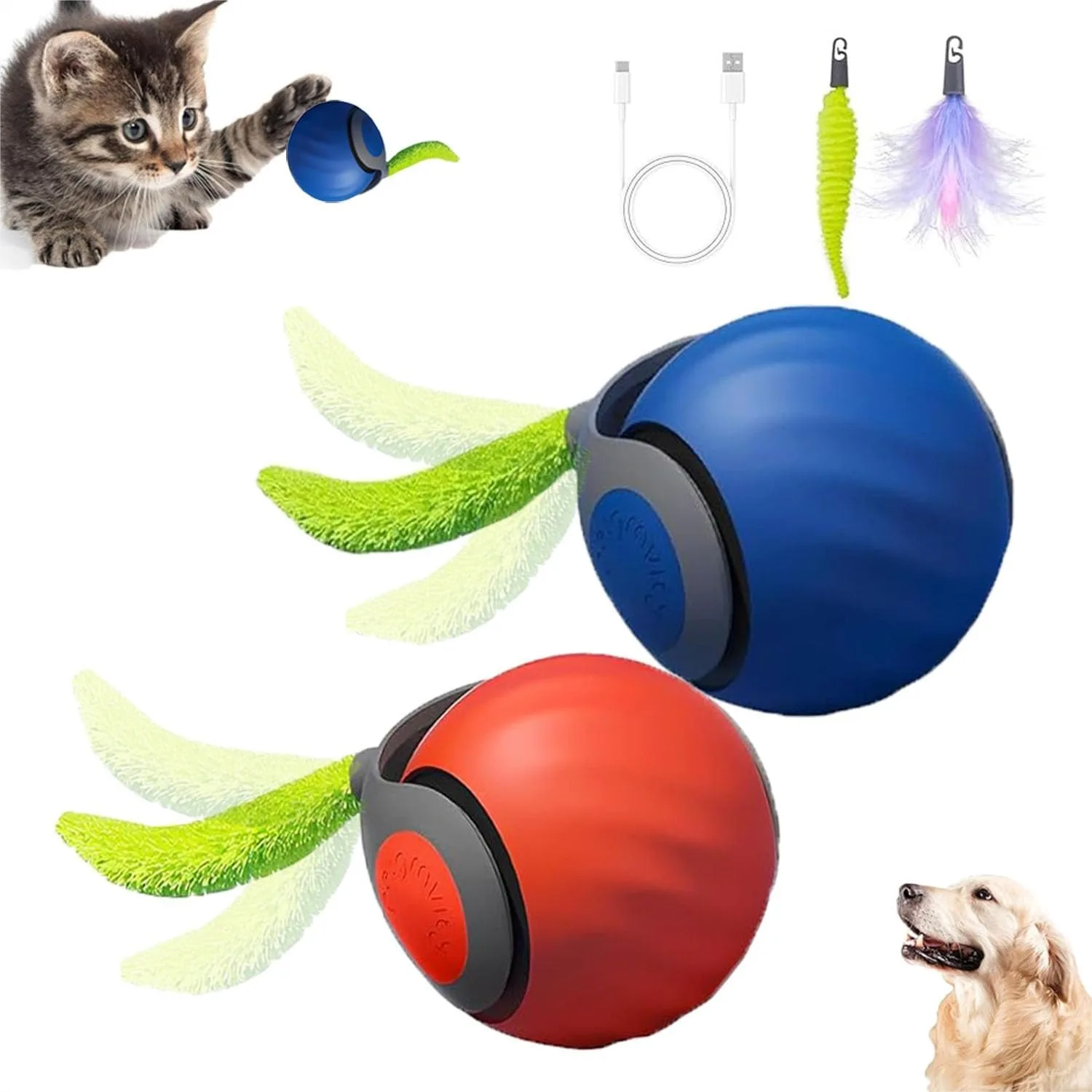 2Packs Interactive Cat Toys for Indoor Cats, Automatic Moving Ball with Feather Tail, Blue and Orange
2Packs Interactive Cat Toys for Indoor Cats, Automatic Moving Ball with Feather Tail, Blue and Orange