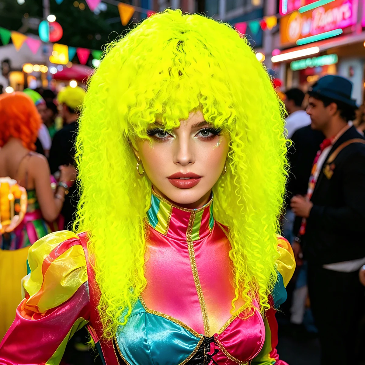 Neon Yellow Medium Tight Afro Curly Synthetic Wig Bangs Unisex Retro Disco Hippie Halloween Carnival Party Cosplay Punk Costume
Neon Yellow Medium Tight Afro Curly Synthetic Wig Bangs Unisex Retro Disco Hippie Halloween Carnival Party Cosplay Punk Costume