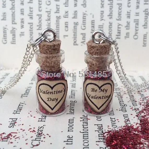 12pcs/lot Valentine's Day Red Glitter Bottle Necklace Pendant Silver Tone Jewelry
12pcs/lot Valentine's Day Red Glitter Bottle Necklace Pendant Silver Tone Jewelry