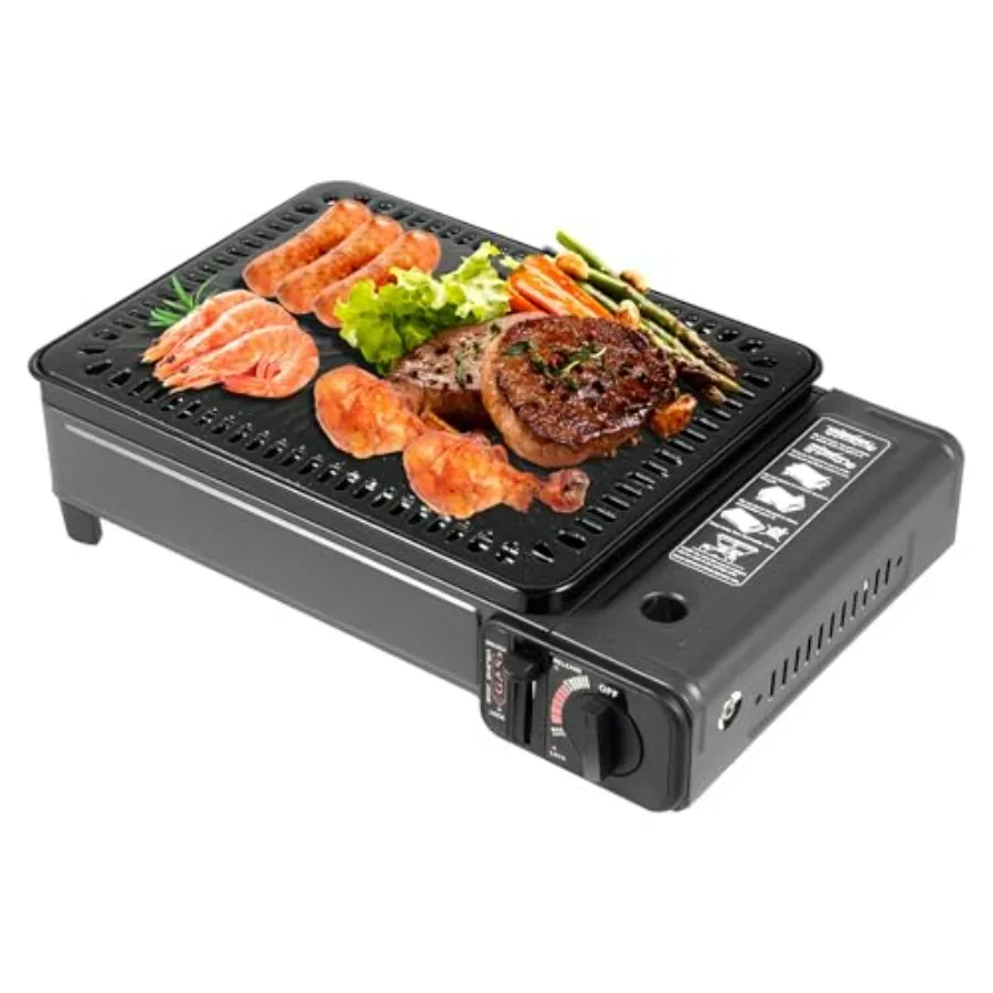 Portable butane stove for camping, tailgating, patio backyard use; stainless steel body; black; includes carrying case, grill d
Portable butane stove for camping, tailgating, patio backyard use; stainless steel body; black; includes carrying case, grill d