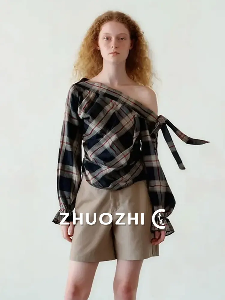 ZhuoZhi Plaid Asymmetrical Collar Tied oulder irt Spring New Sle Retro Color Blo Lace Hemline Women's Casual irt
ZhuoZhi Plaid Asymmetrical Collar Tied oulder irt Spring New Sle Retro Color Blo Lace Hemline Women's Casual irt