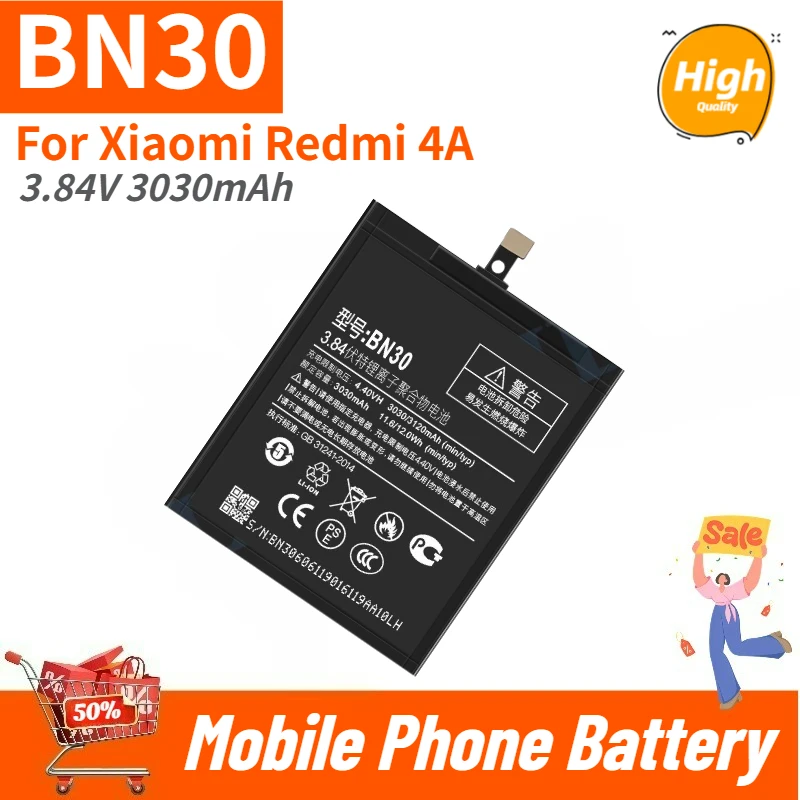 High Quality BN30 Mobile Phone Battery 3.84V 3030mAh For Xiaomi Redmi 4A Brand New Replacement Battery
High Quality BN30 Mobile Phone Battery 3.84V 3030mAh For Xiaomi Redmi 4A Brand New Replacement Battery