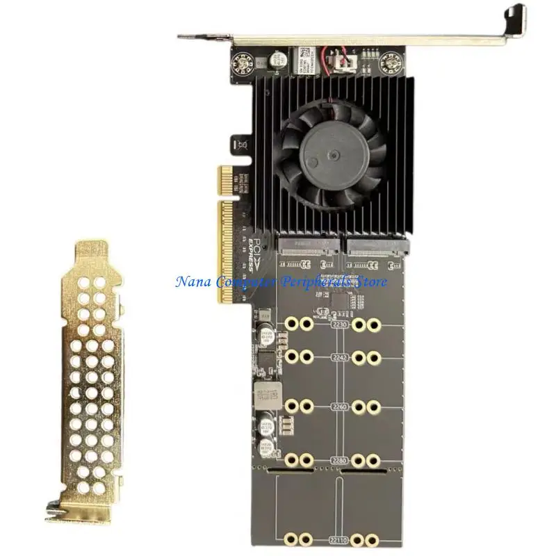 F68C High Performances 4Port M.2 Expansion Card PCIe4.0 Support 4X NVMe SSDs Simultaneous Operation With Cooling System