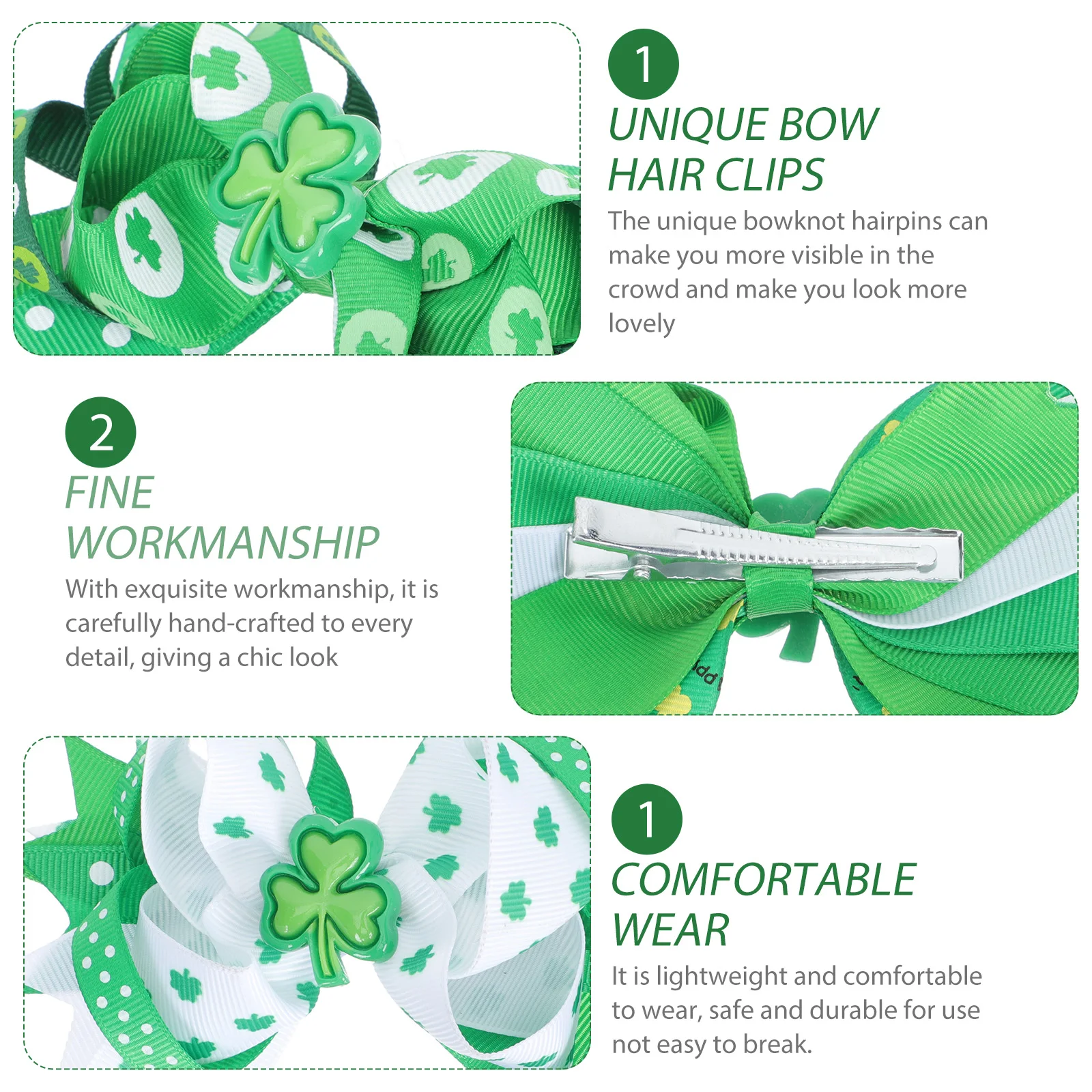 4pcs Lightweight Comfortable Bow Hairpin Green Shamrock Clips Kids Accessories St Patrick Hairpins Festive Gifts 
4pcs Lightweight Comfortable Bow Hairpin Green Shamrock Clips Kids Accessories St Patrick Hairpins Festive Gifts