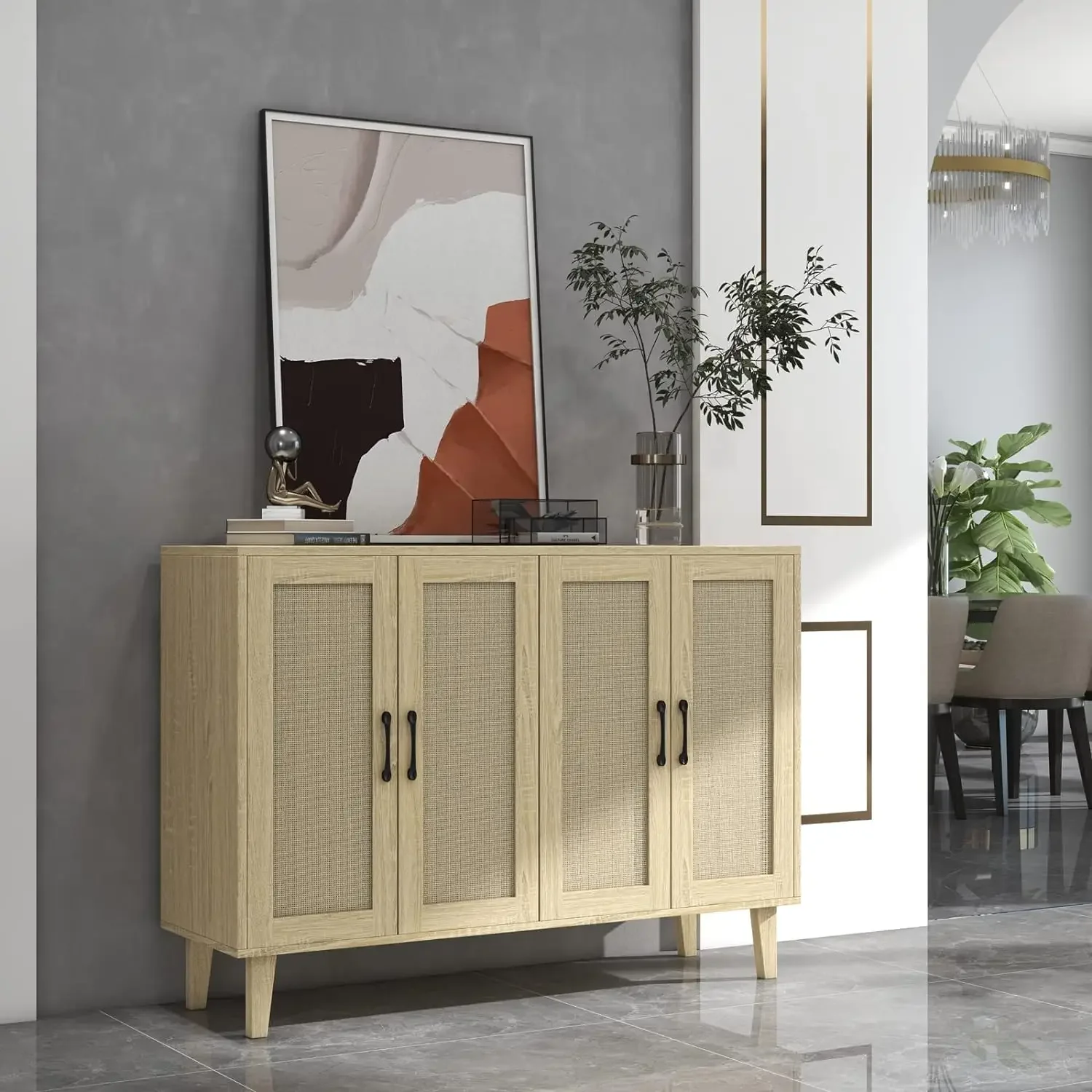 Buffet Storage Cabinet with Rattan Decorating 4 Doors Living Room Kitchen Sideboard
Buffet Storage Cabinet with Rattan Decorating 4 Doors Living Room Kitchen Sideboard