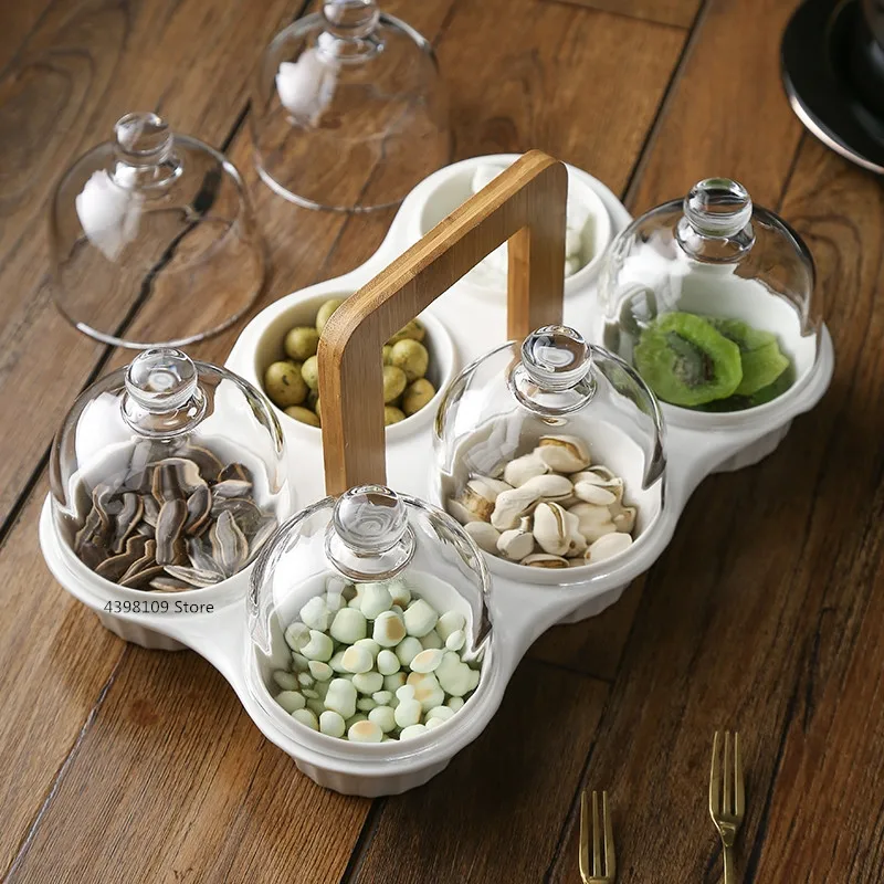 Creative ceramic snack plate fruit platter glass cover dessert bowl dried fruit plate modern living room snack storage plate
Creative ceramic snack plate fruit platter glass cover dessert bowl dried fruit plate modern living room snack storage plate