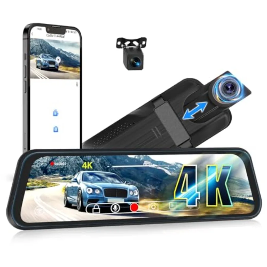 Car dash cam with 4K mirror display, front/rear cameras, WiFi connectivity, 9.66-inch full-touch screen, night vision, G-sensor
Car dash cam with 4K mirror display, front/rear cameras, WiFi connectivity, 9.66-inch full-touch screen, night vision, G-sensor