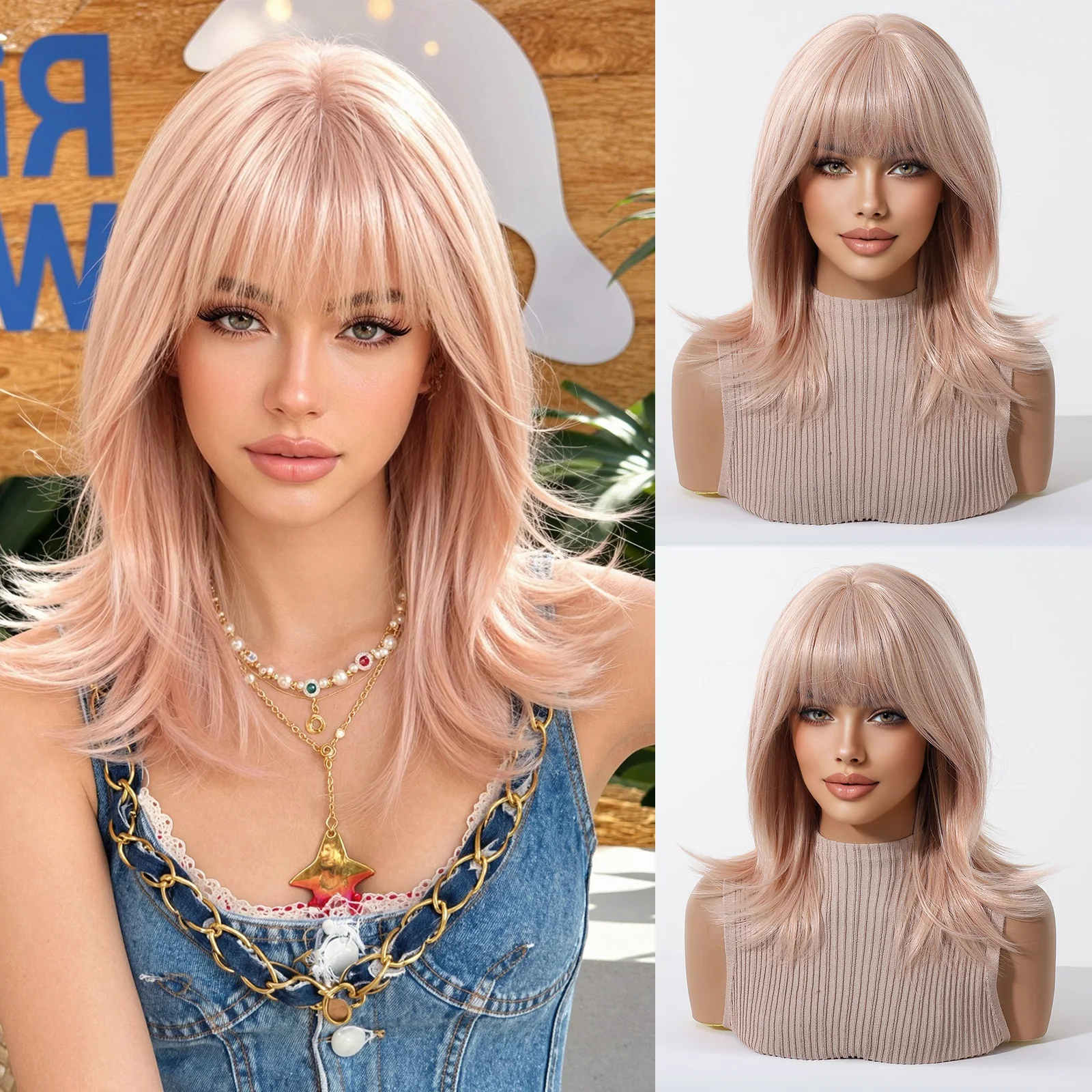 HENRY MARGU Summer New Style Medium Wave Light pink wig with Bangs Pastel pink Cute wig for women Synthetic Heat Resistant Fiber
HENRY MARGU Summer New Style Medium Wave Light pink wig with Bangs Pastel pink Cute wig for women Synthetic Heat Resistant Fiber