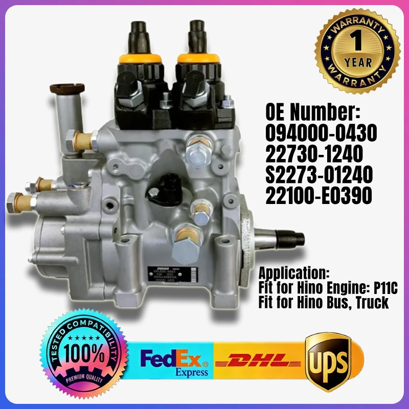 094000-0430 22730-1240 S2273-01240 22100-E0390 Fuel Injection Pump for Hino Engine P11C
094000-0430 22730-1240 S2273-01240 22100-E0390 Fuel Injection Pump for Hino Engine P11C