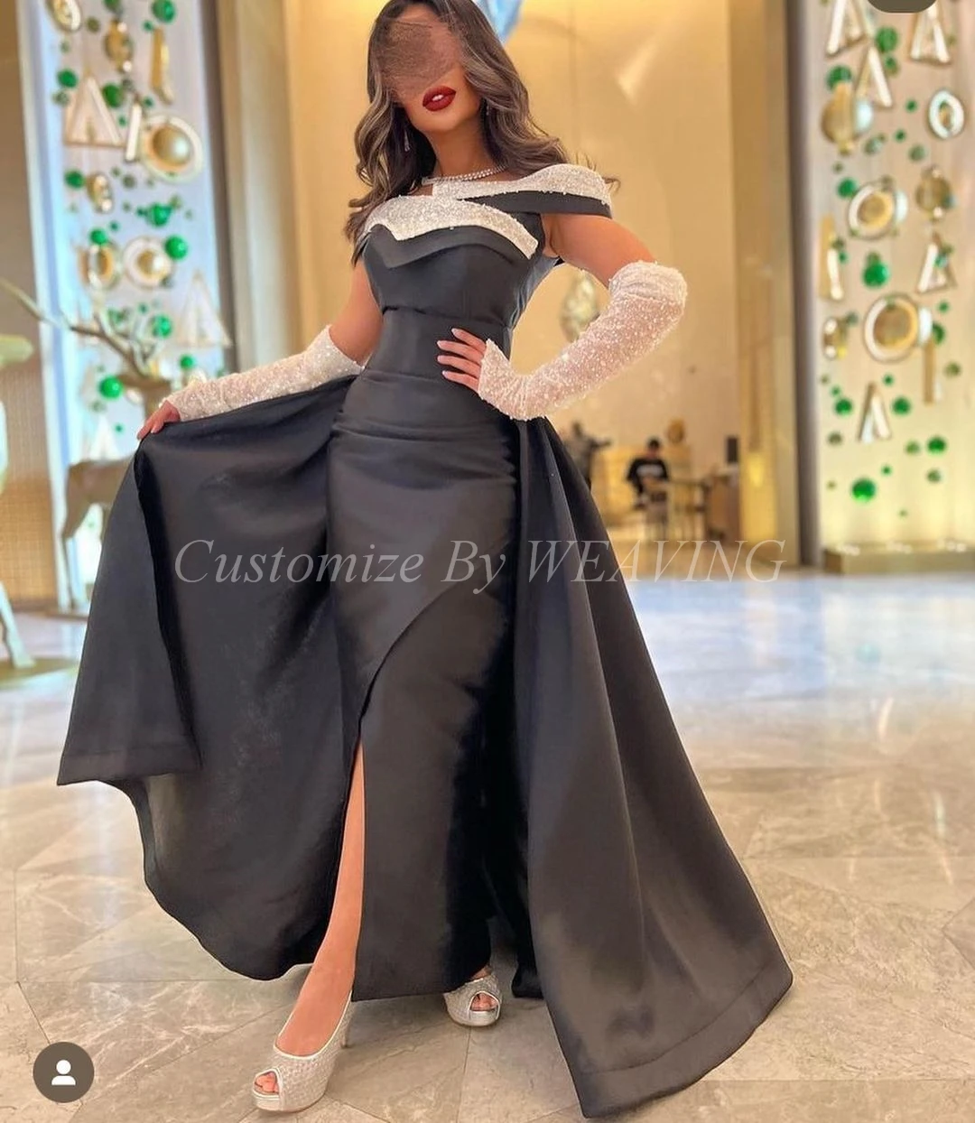 Mermaid Black Satin Sequins Prom Dresses with Gloves Off The Shoulder Evening Party Dresses for Women
Mermaid Black Satin Sequins Prom Dresses with Gloves Off The Shoulder Evening Party Dresses for Women