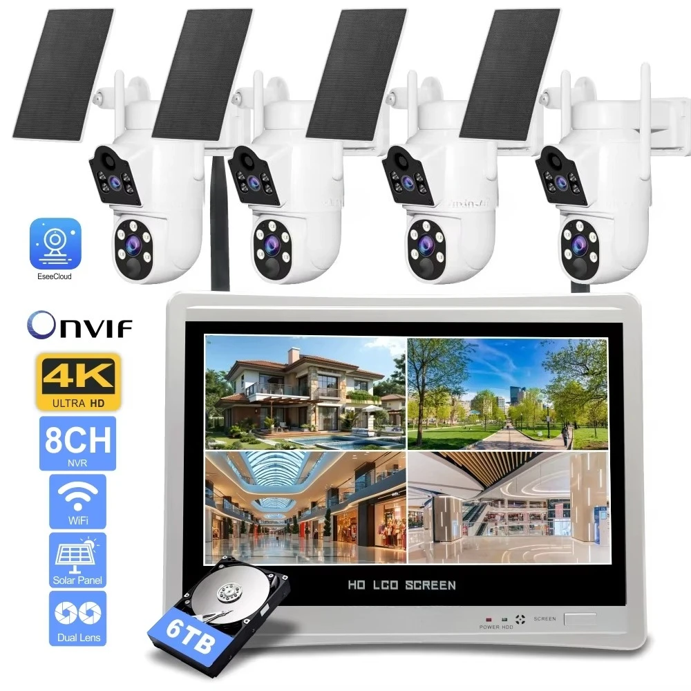 12.5 Inch Smart WiFi Solar PTZ Camera Kit 4CH 8MP Dual Lens with Night Vision and Monitor for Outdoor IP Camera System
12.5 Inch Smart WiFi Solar PTZ Camera Kit 4CH 8MP Dual Lens with Night Vision and Monitor for Outdoor IP Camera System
