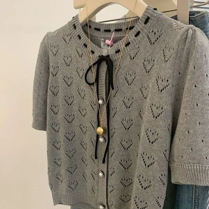 Blouse Cardigan Women's Summer Cut-out Detailing Short Sleeves Knitwear Bow Detail Cropped Length New Comfortable Distinctive
Blouse Cardigan Women's Summer Cut-out Detailing Short Sleeves Knitwear Bow Detail Cropped Length New Comfortable Distinctive