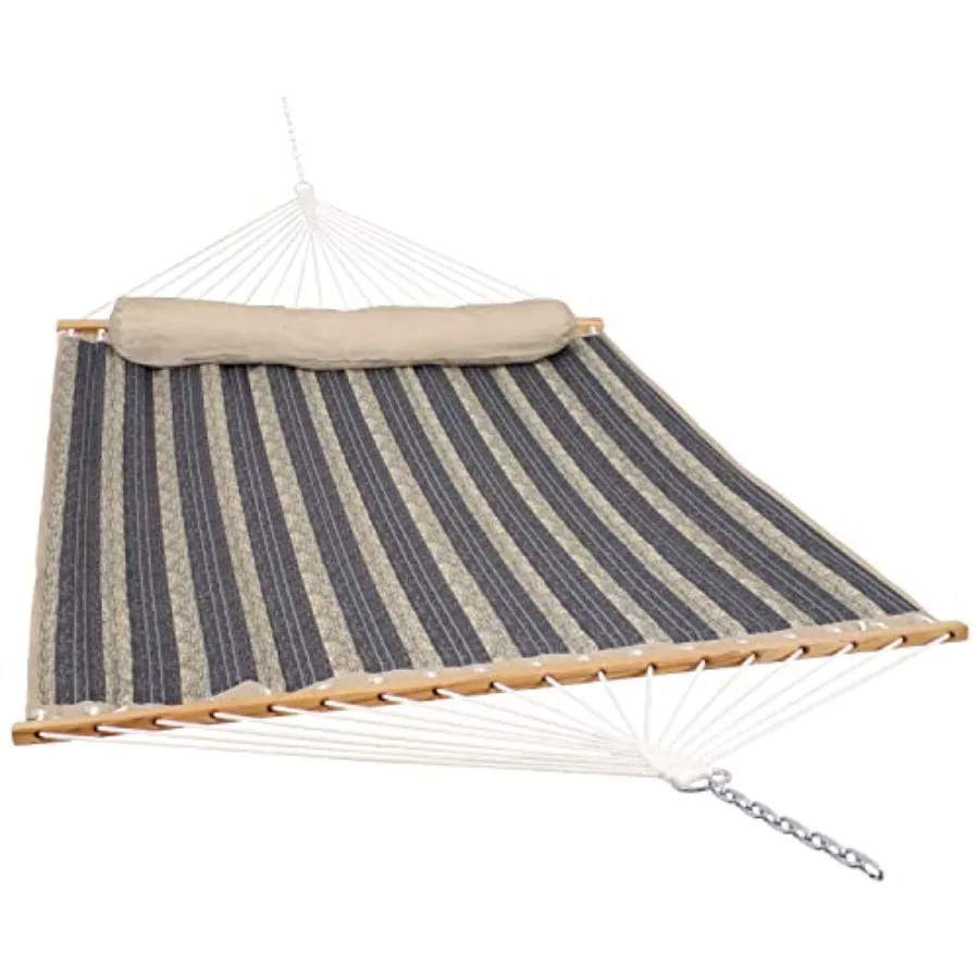 Outdoor quilted double hammock with spreader bars and pillow: polyester, navy blue, UV-resistant and quick-dry, 450 lb capacity
Outdoor quilted double hammock with spreader bars and pillow: polyester, navy blue, UV-resistant and quick-dry, 450 lb capacity