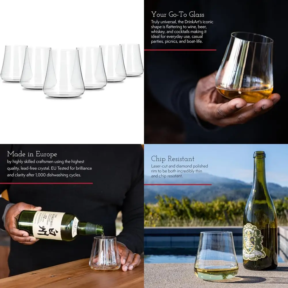 Gabriel-Glas Crystal Stemless Wine Glasses, 6-Pack - Versatile Premium Glassware for Beverages and Cocktails
Gabriel-Glas Crystal Stemless Wine Glasses, 6-Pack - Versatile Premium Glassware for Beverages and Cocktails