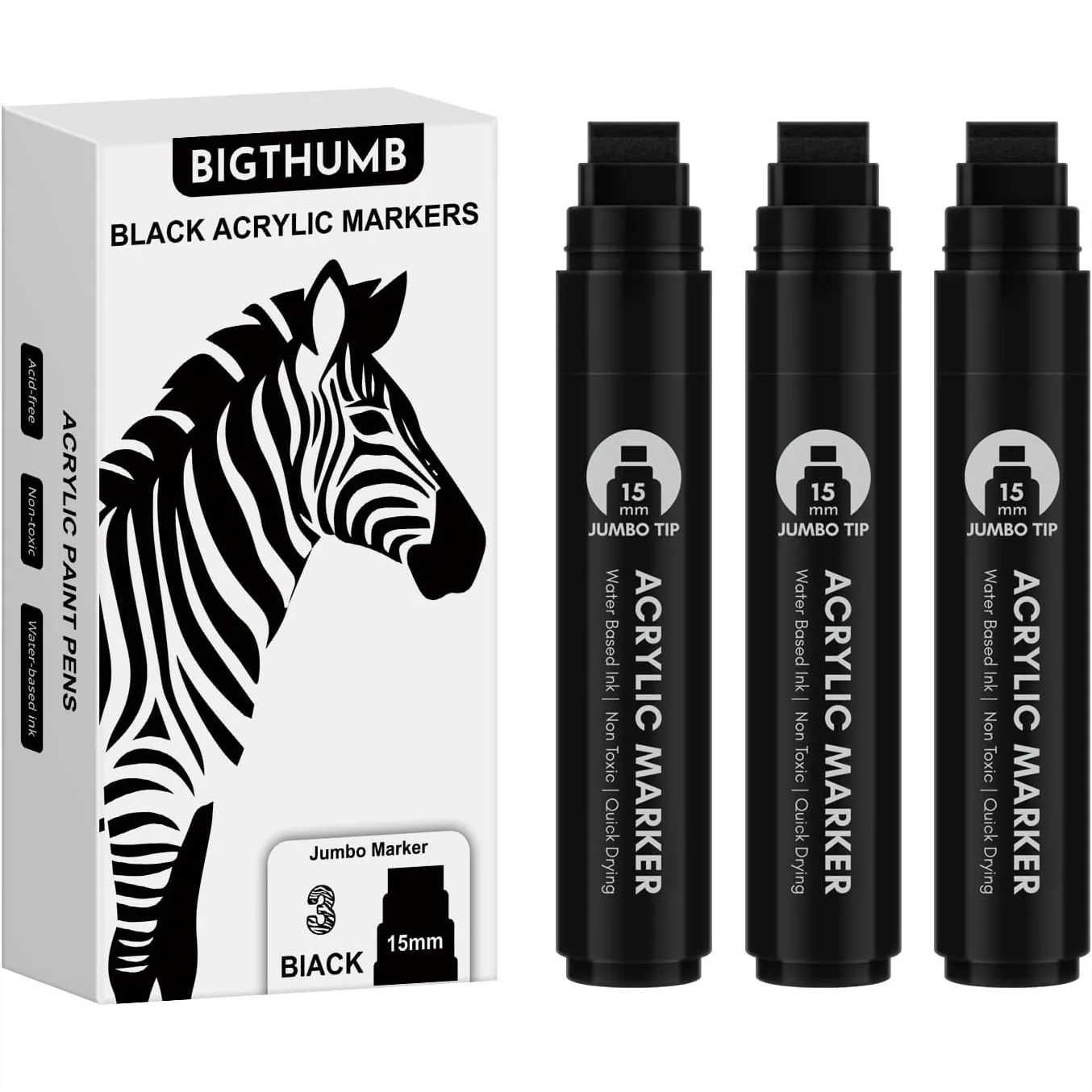 3 Jumbo Permanent Markers Black, 15mm Wide Tip Acrylic Paint Pen for Rock Painting, Poster, Sign, Canvas, Glass, Wood, Ceramic
3 Jumbo Permanent Markers Black, 15mm Wide Tip Acrylic Paint Pen for Rock Painting, Poster, Sign, Canvas, Glass, Wood, Ceramic