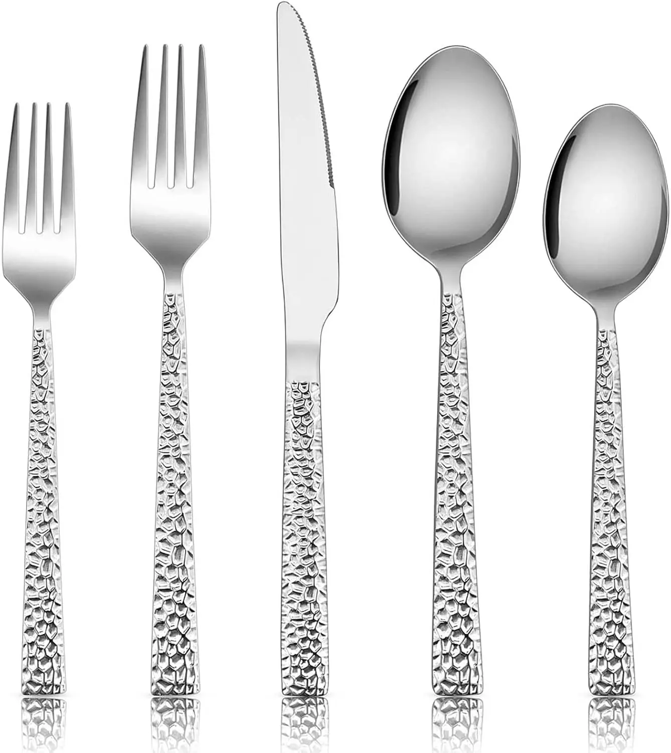 80-Piece Stainless Steel Flatware Set for 16, Hammered Design & Mirror Polished - Dishwasher Safe
80-Piece Stainless Steel Flatware Set for 16, Hammered Design & Mirror Polished - Dishwasher Safe