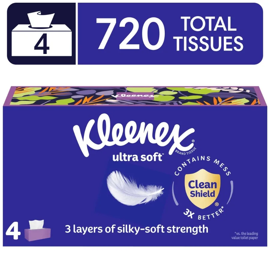 Ultra Soft Facial Tissues, 4 Flat Boxes, 180 Tissues per Box, 3-Ply
Ultra Soft Facial Tissues, 4 Flat Boxes, 180 Tissues per Box, 3-Ply