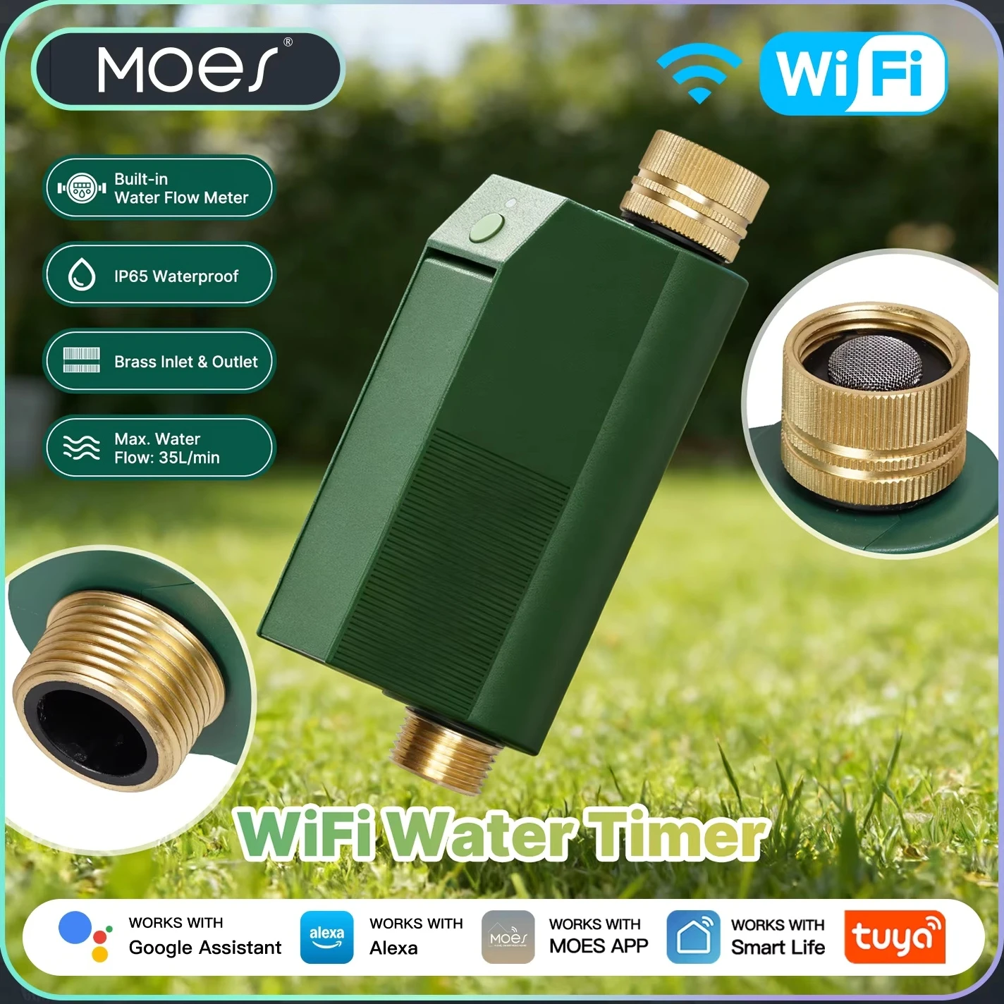 MOES Tuya WiFi Water Timer Smart Valve Controller Brass Inlet&Outlet IP65 Waterproof APP Voice Control Work With Alexa Google
MOES Tuya WiFi Water Timer Smart Valve Controller Brass Inlet&Outlet IP65 Waterproof APP Voice Control Work With Alexa Google