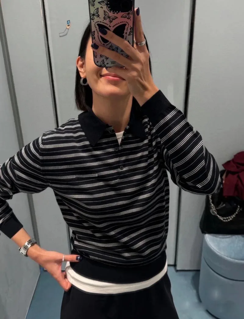 2024 Autumn New Fashionable Casual Striped T-shirt for Women, Flip Collar Button Loose Long Sleeve Wool Knitted Sweater
2024 Autumn New Fashionable Casual Striped T-shirt for Women, Flip Collar Button Loose Long Sleeve Wool Knitted Sweater