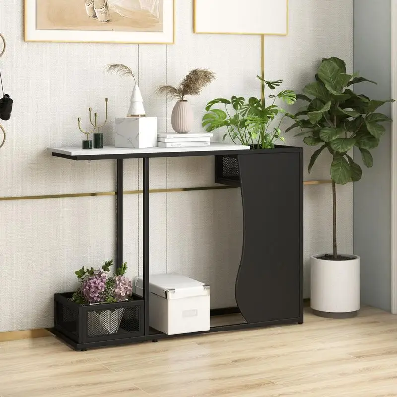43.5 Inch Console Table with Plant Position and Faux Marble Top-Black
43.5 Inch Console Table with Plant Position and Faux Marble Top-Black