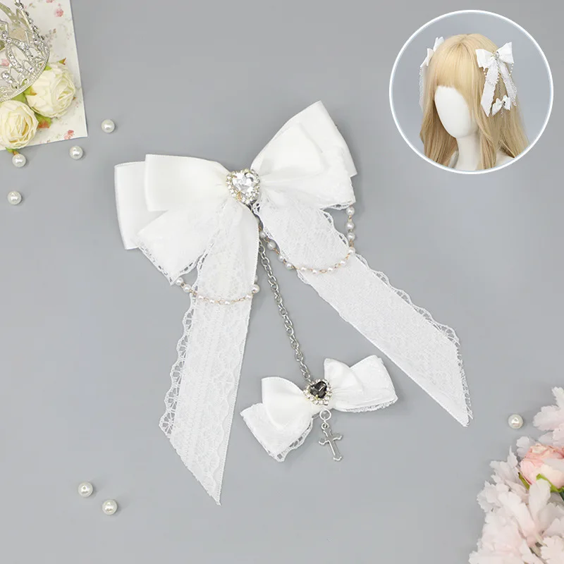 Jirai Kei Gothic Hair Clip Lolita Bow Chain Punk Dark Rhinestones Fallen Angel Hairpin
Jirai Kei Gothic Hair Clip Lolita Bow Chain Punk Dark Rhinestones Fallen Angel Hairpin
