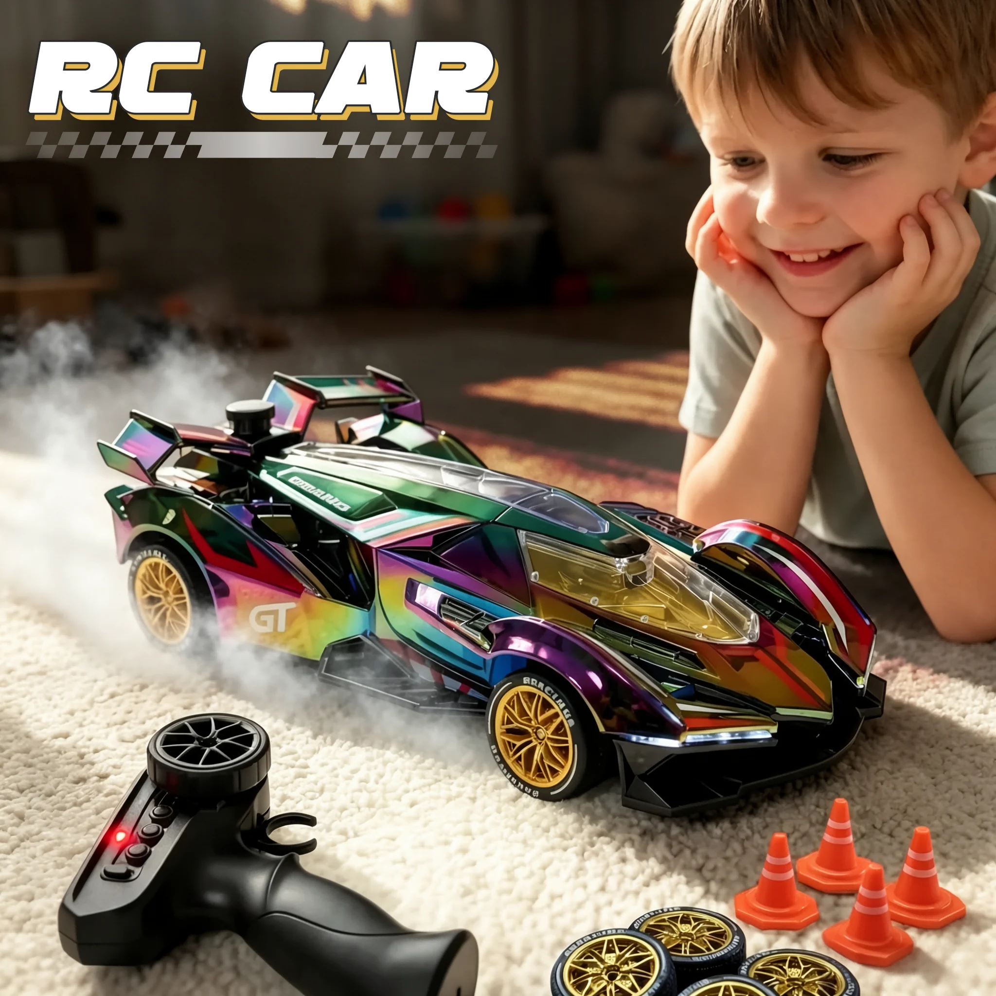 RC Drift Car, 2.4GHz 4WD Spray Racing Car, High Speed RC Sport Toy Cars Racing Vehicle with LED Lights Gifts for Adults Kids
RC Drift Car, 2.4GHz 4WD Spray Racing Car, High Speed RC Sport Toy Cars Racing Vehicle with LED Lights Gifts for Adults Kids