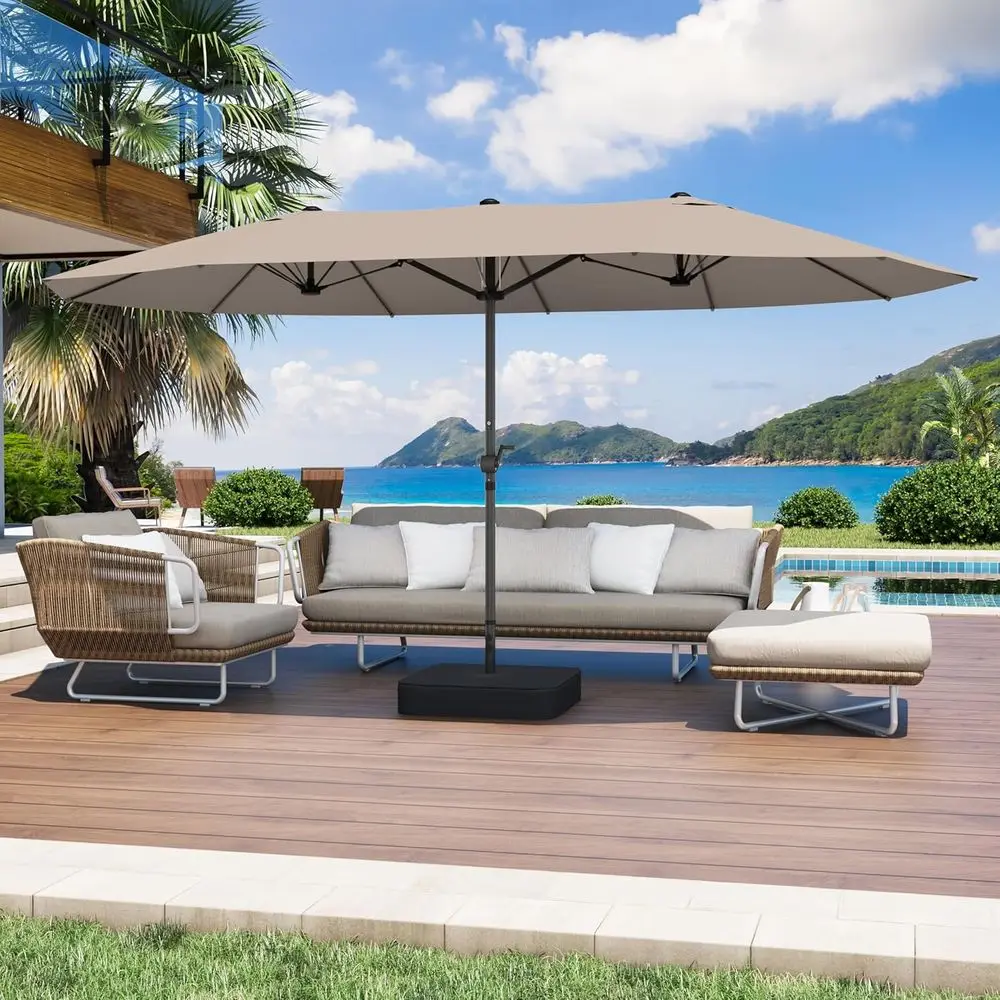 15T Large Outdoor Patio Umbrella with Crank and Base, Double-Sided for Pool or Market, Beige
15T Large Outdoor Patio Umbrella with Crank and Base, Double-Sided for Pool or Market, Beige