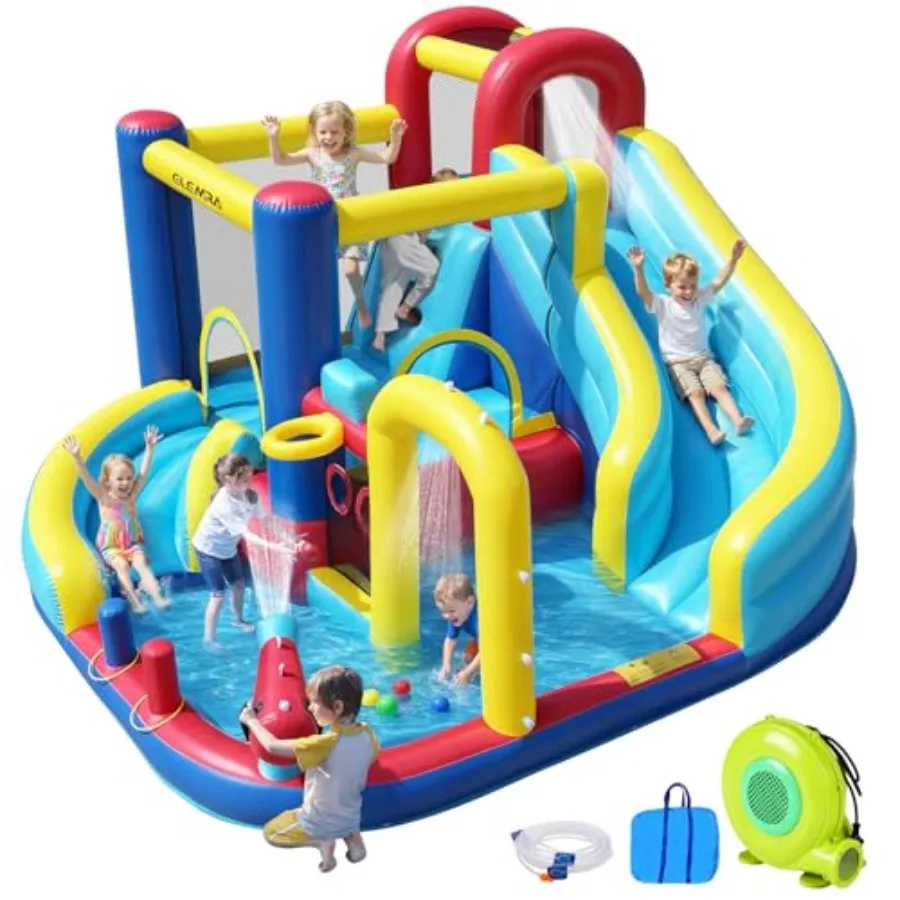 10 in 1 Inflatable Water Slide Bounce House with Blower Dual Slides Climbing Walls Ring-toss Game 2 Water Guns Splash Pool Blue
10 in 1 Inflatable Water Slide Bounce House with Blower Dual Slides Climbing Walls Ring-toss Game 2 Water Guns Splash Pool Blue