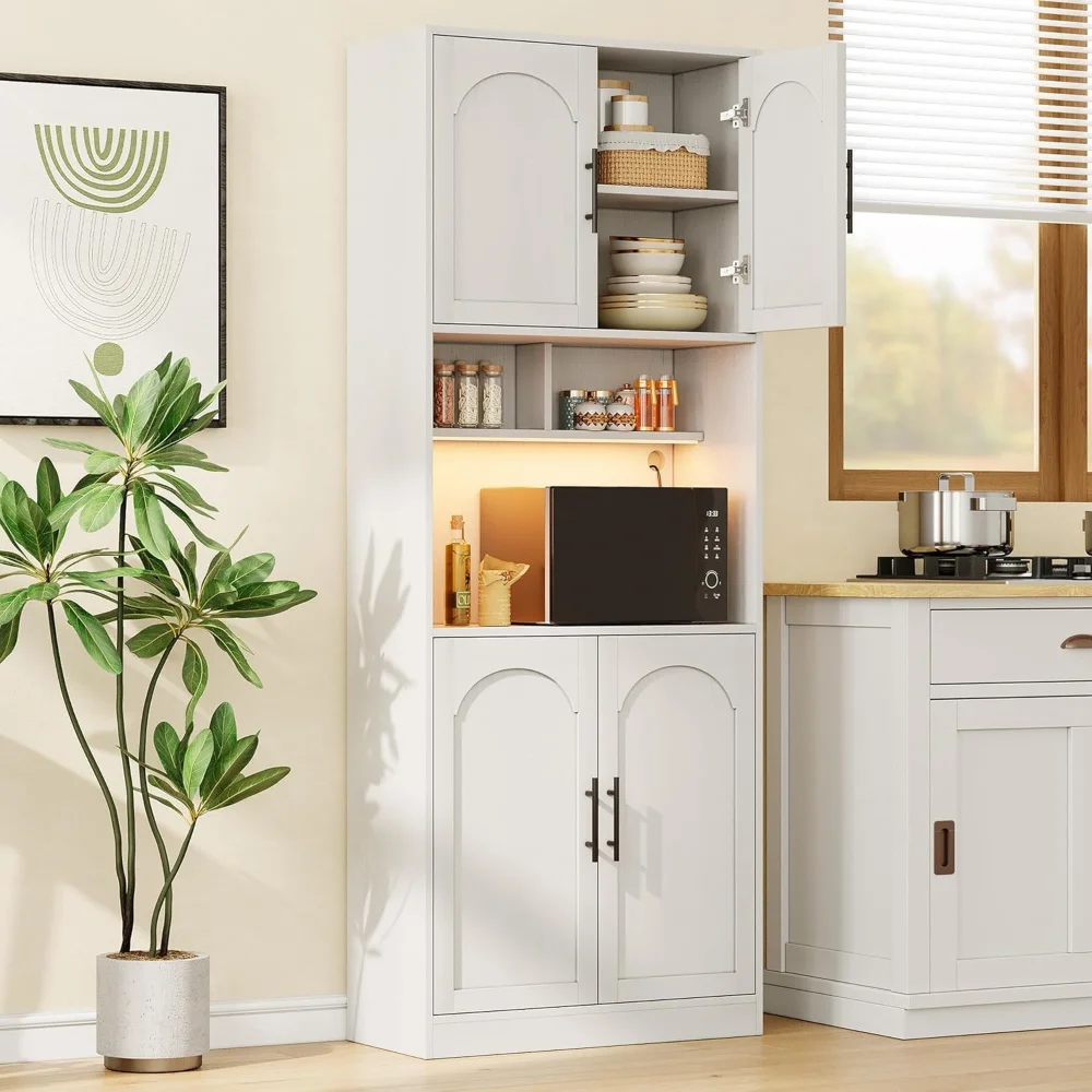 71" Pantry Cabinet, Tall Kitchen Hutch with Led Lights, Freestanding Kitchen Cabinet with Microwave Shelf, for Dining Room 
71" Pantry Cabinet, Tall Kitchen Hutch with Led Lights, Freestanding Kitchen Cabinet with Microwave Shelf, for Dining Room