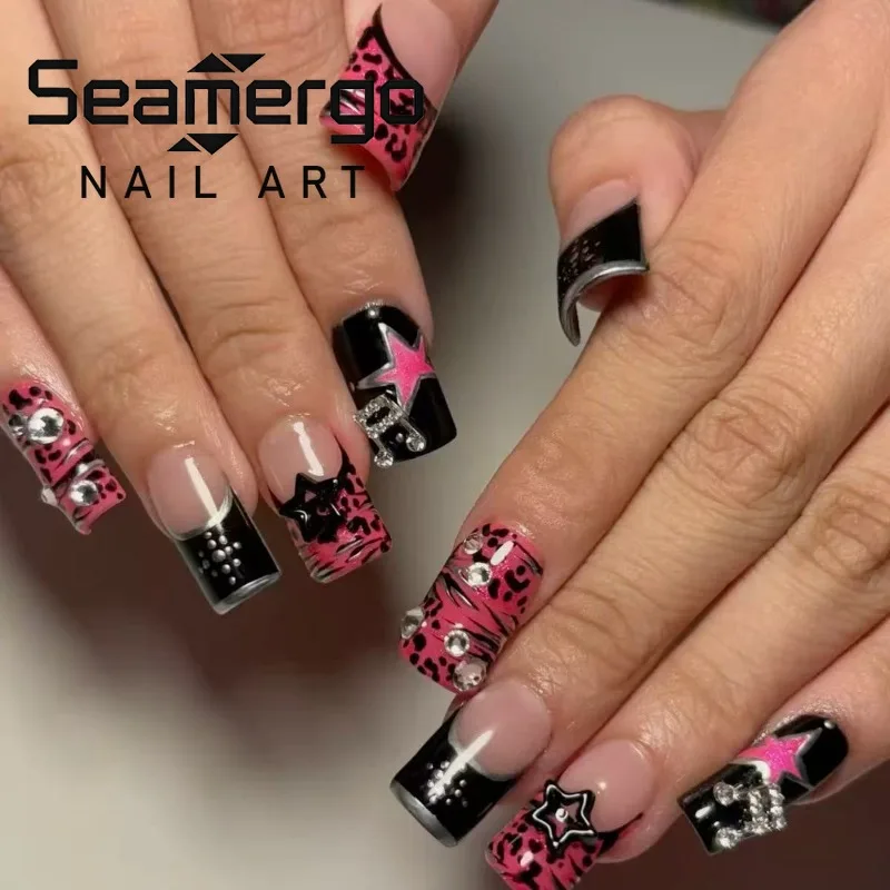24PCS False Nails Y2k Medium Square Black Leopard Print Press on Nails Sweet Cool Pink Star French Fake Nails Tip for Sice Girls
24PCS False Nails Y2k Medium Square Black Leopard Print Press on Nails Sweet Cool Pink Star French Fake Nails Tip for Sice Girls