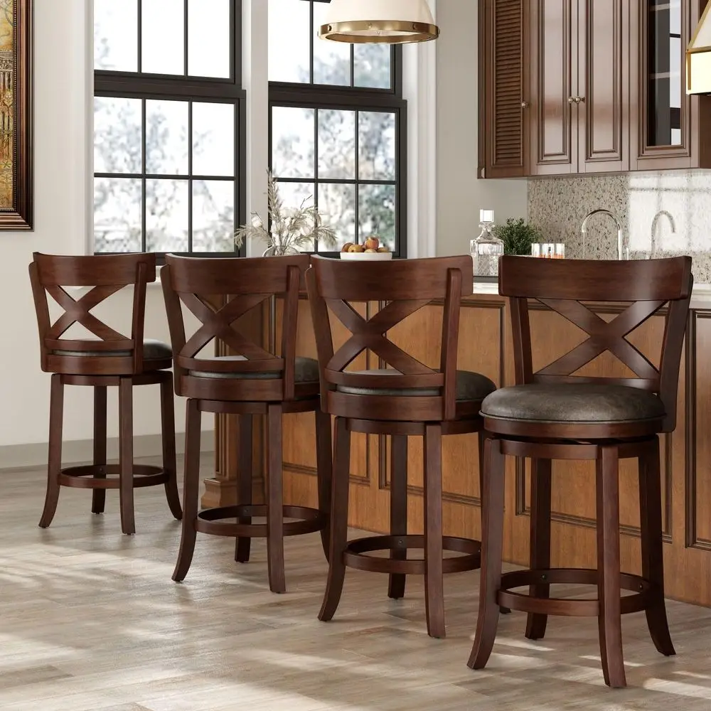 Swivel Bar Stools Set of 4, 26 Inch Counter Height Barstools with Cross Back amp Solid Wood Legs,Modern Faux Leather Bar Chairs
Swivel Bar Stools Set of 4, 26 Inch Counter Height Barstools with Cross Back amp Solid Wood Legs,Modern Faux Leather Bar Chairs