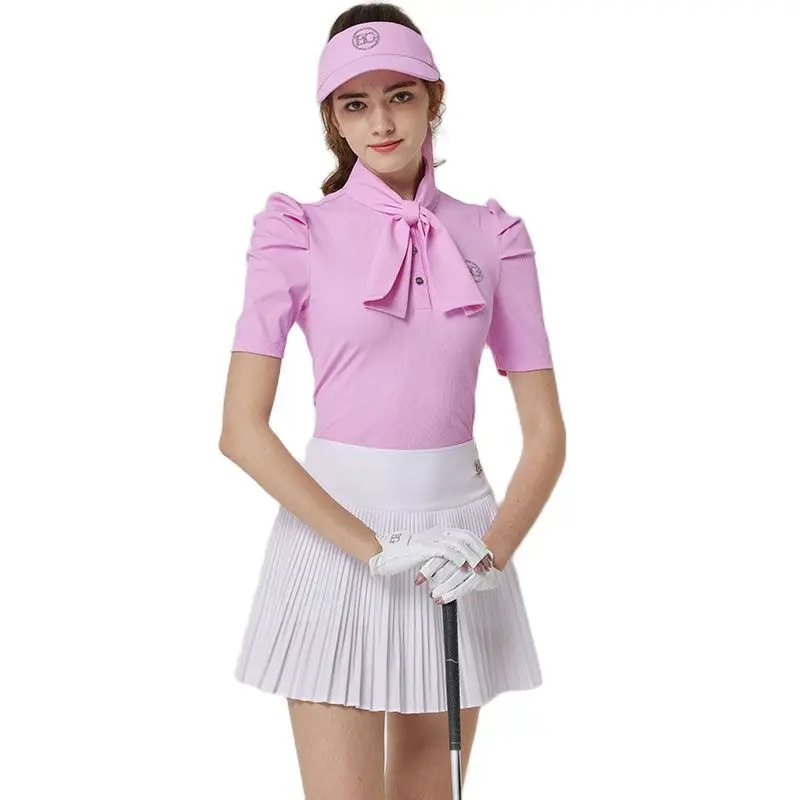 BLKTEE Summer Golf Short Sleeves Shirt for Women Bownot Tie Ladies Golf Wear Design Elegant Golf Top Golf Shorts Skirt Set
BLKTEE Summer Golf Short Sleeves Shirt for Women Bownot Tie Ladies Golf Wear Design Elegant Golf Top Golf Shorts Skirt Set